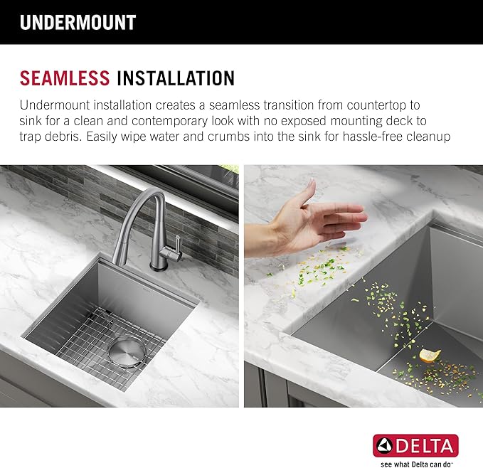 DELTA FAUCET Rivet 17-inch Workstation Bar Prep Kitchen Sink Undermount 16 Gauge Stainless Steel Single Bowl with WorkFlow Ledge and Kit of 5 Accessories, 95B9031-17S-SS