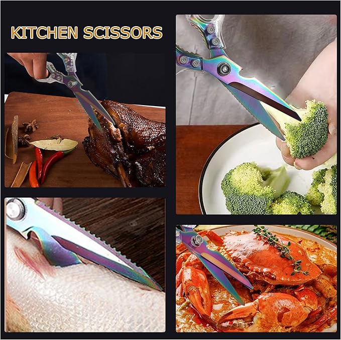 AWinjoy Heavy Duty Kitchen Scissors, Stainless Steel & Aluminum, Serrated Edge, Ambidextrous, Contemporary Style, Blade Color, Kitchen Shears