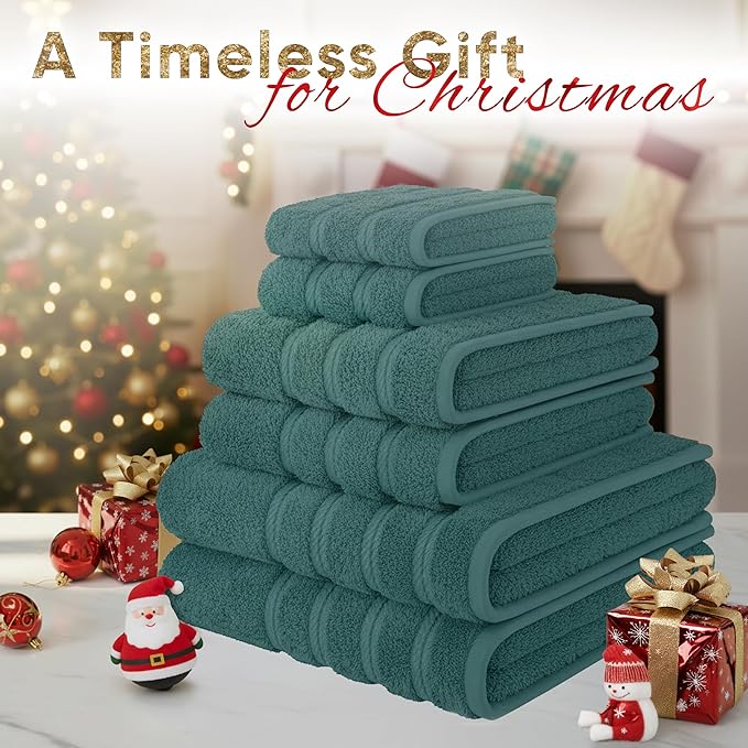 American Soft Linen Luxury 6 Piece Towel Set, 2 Bath Towels 2 Hand Towel 2 Washcloths, 600 GSM 100% Cotton Turkish Towels for Bathroom, Teal Towel Sets