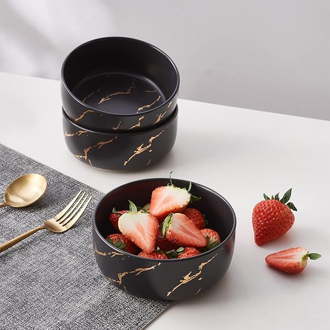 Black Gold Splash Dinnerware Sets, Marble Porcelain Plates and Bowls Sets, Modern Luxury Dish Set for 4, 12 Pieces Fine China Plates Set for Formal Dinners and Anniversaries