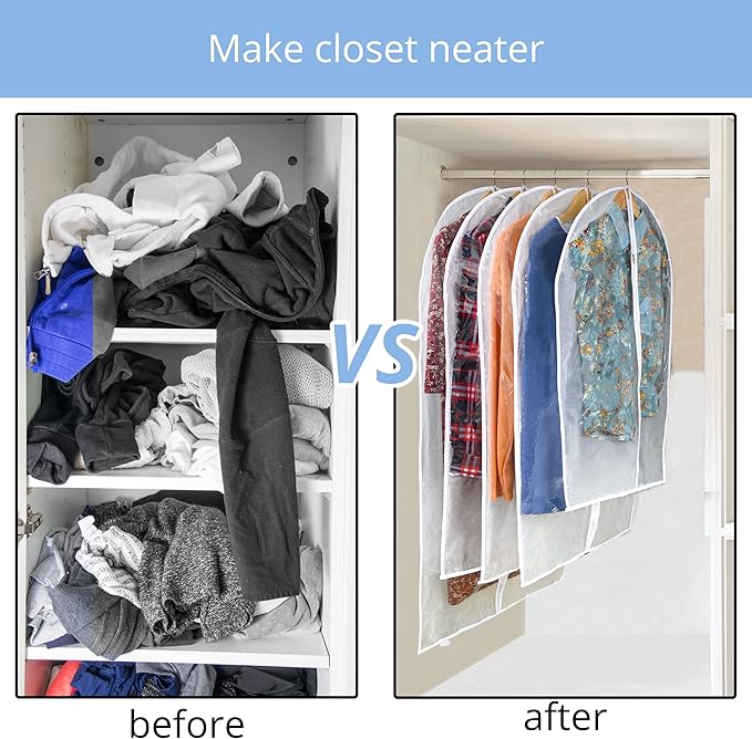 Clear Garment Bag Long Garment Bags for Gowns, Vinyl Dress Bags for Closet Storage, Coat Covers for Closet With Zipper Plastic Garment Bags for Hanging Clothes Long Dress - 24'' X 48''/6 Pack