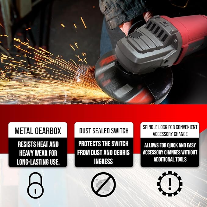 PROMAKER 9 inch Angle Grinder, 17.2 AMP, 6300 RPM, Industrial Electric Angle Grinder with 2 Extra Carbon Brushes, the rear and side handle can rotate, 2 Years Warranty.
