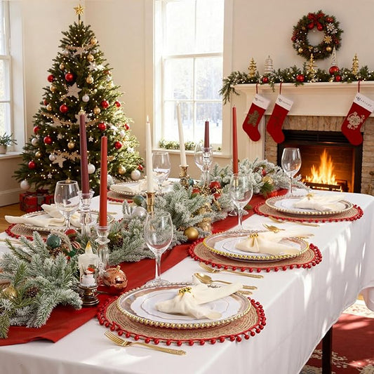 WDF 30Guest Gold Plastic Plates - High-end Baroque Design - 10.25&7.5in Wedding White and Gold Plates Disposable for Christmas Parties/Wedding