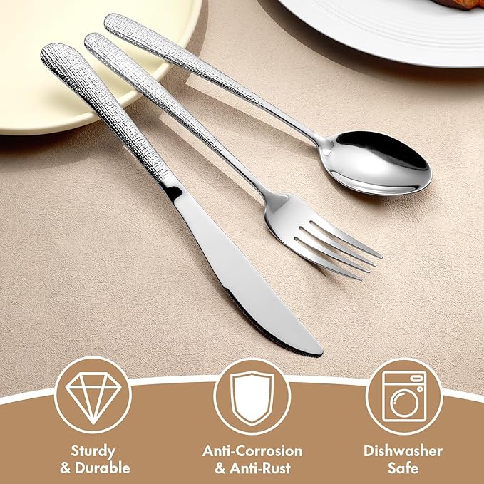 20pcs Silverware Set for 4, 18/10 Stainless Steel Material Flatware Set, High-grade Luxury Unique Texture Cutlery Set, Mirror Polished Utensil Set, Sturdy Durable Spoons and Forks Set, Dishwasher Safe