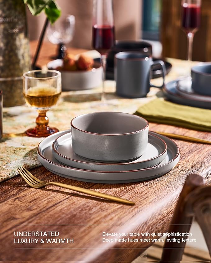 Famiware Nebula Ridge Stoneware Dinnerware Sets, Plates and Bowls Sets for 4, 12 Pieces Dishes Set, Microwave and Dishwasher Safe Kitchen Plates, Multi-color