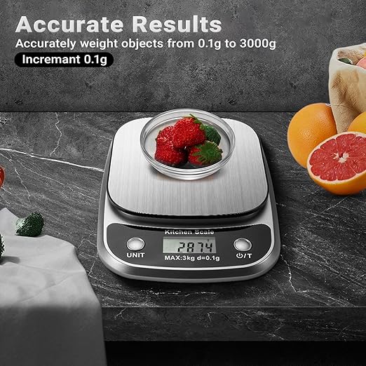 Food Kitchen Scale Digital Weight Grams and Oz,Professional Small Digital Kitchen Food Scales 3kg/0.1g for Weight Loss