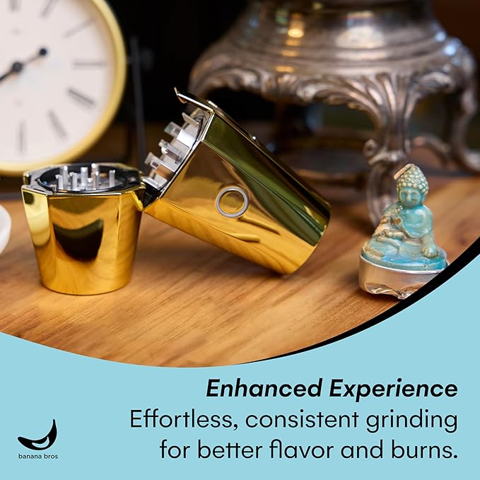 Banana Bros OTTO Electric Smart Spice Grinder - Automatic Herb Grinder with Smart Technology - Rechargeable via USB - Portable Milling for Dry Herbs and Spices - Gold - No Carrying Case