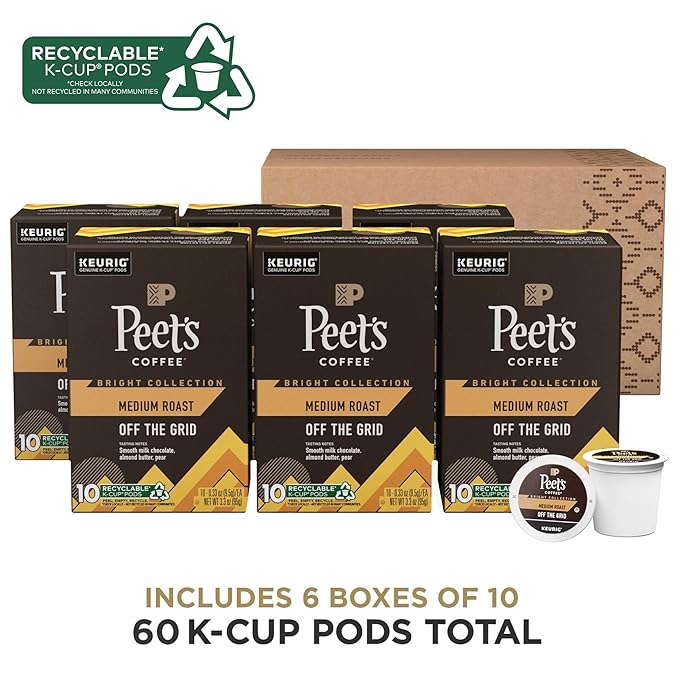 Peet's Coffee, Medium Roast Keurig K-Cup Pods - Off The Grid, 60 Count (6 Boxes of 10 K-Cup Pods)