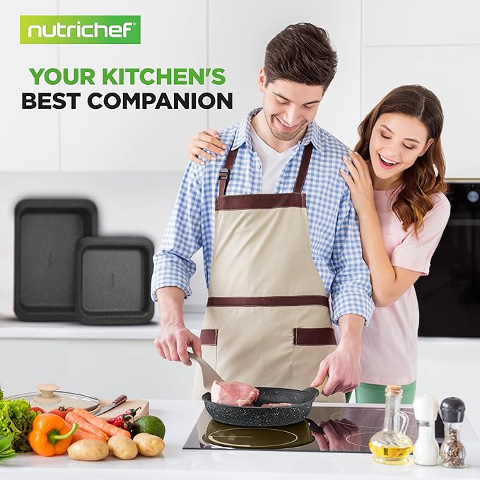 NutriChef 22-Piece Black Marble Non-Stick Cookware and Bakeware Set - Professional Home Kitchen Collection with Multi-Sized Pots, Pans, and Heat-Resistant Tools
