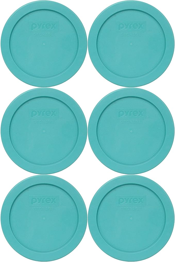 Pyrex 7200-PC 2-Cup Turquoise Food Storage Replacement Lid (6-Pack) - Made in USA