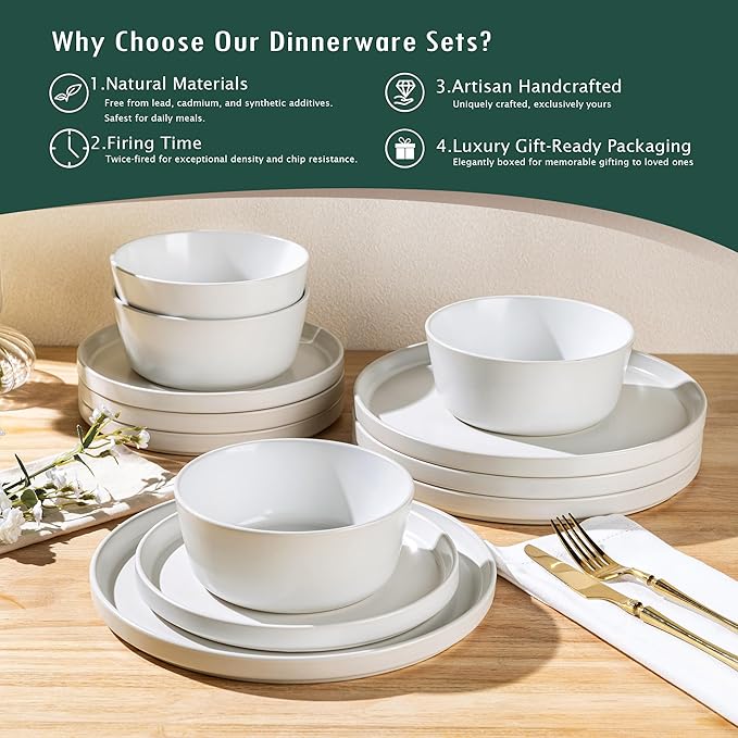 AmorArc Ceramic Dinnerware Sets for 4,Stoneware Plates and Bowls Sets,Chip and Crack Resistant | Dishwasher & Microwave Safe Ceramic Dishes,Service for 4 (12pc)-White