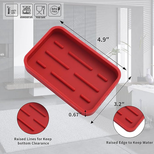 Silicone Kitchen Sink Organizer Tray for Multiple Usage,Easy Clean Sponges Holder for Kitchen Bathroom Counter or Sink,Dish Soap Dispenser,Scrubber,Bottle,Cup Red 4.9βx 3.2β