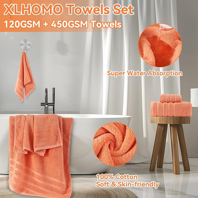 Orange Bathroom Accessories, 24 Pieces Orange and Gold Bathroom Accessories Set with Shower Curtain, Bath Towels, Trash Can, Soap Dispenser and Soap Dish for Bathroom/Housewarming