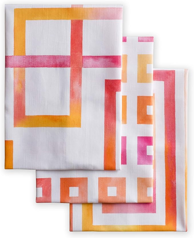 Maison d' Hermine Kitchen Towels Set of 3 100% Cotton 27.50" x 20" Reusable Cloth Tea Dish Towels Absorbent with Hanging Loop for Kitchen, Home, Dining, Cocktail Parties Spring/Summer (Summer Maze)