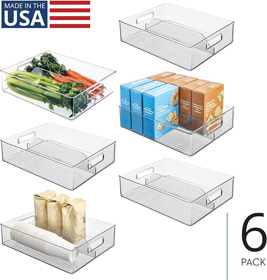 iDesign Divided Pantry Bin with Handles for Pantry, Refrigerator, or Freezer - Set of 6 - Clear