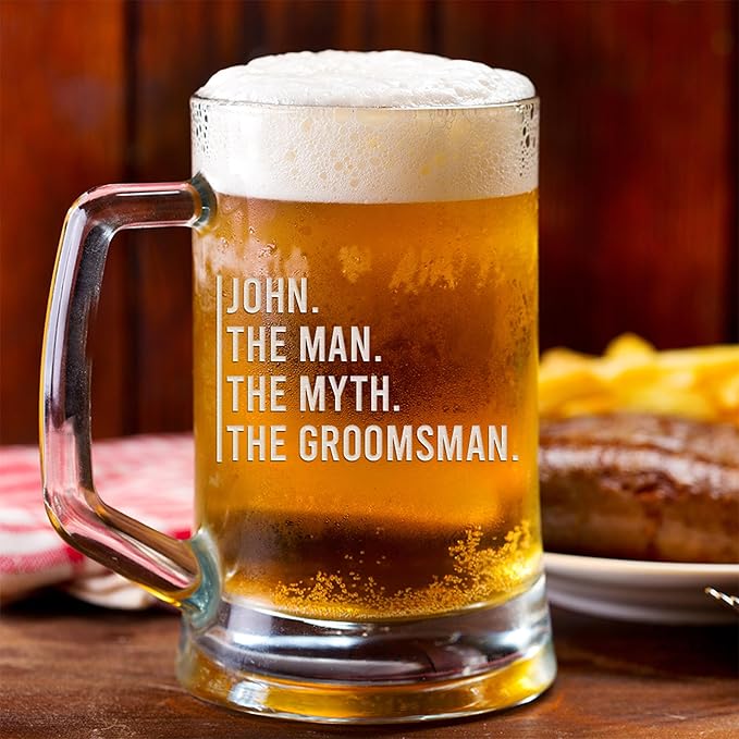 Groomsmen Gifts - Personalized Beer Mugs - Groomsmen Proposal Gift Idea - Customized Gift for Groom, Best Man, Groomsman - Custom Engraved Beer Mugs for Grooms Men - Groomsmen Beer Glasses (Design F)