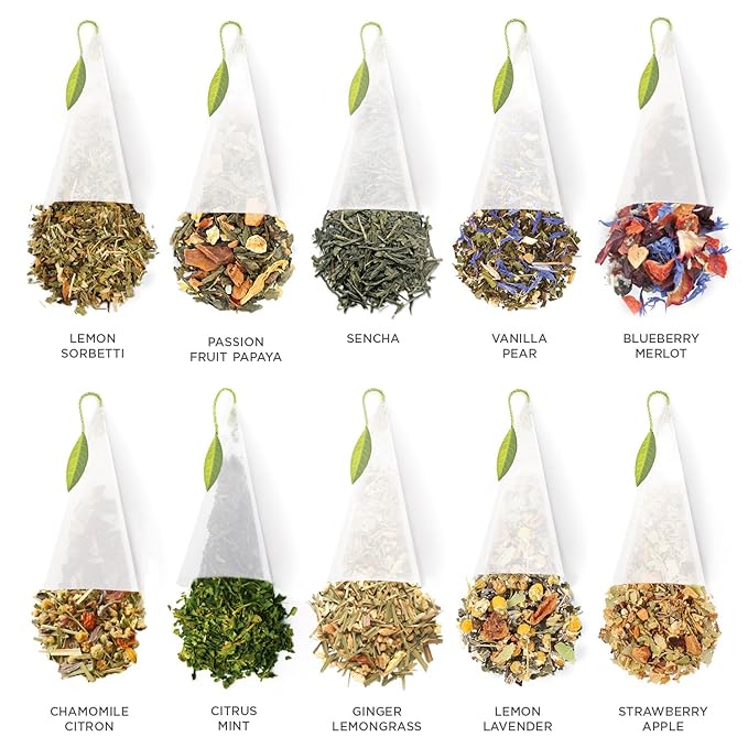 Tea Forte Tea Tasting Assortment Premium Tea Chest Gift Sampler, 40 Count, 2 of each Variety Blend Individually Wrapped Handcrafted Pyramid Infuser Bags