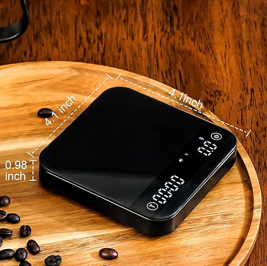 KitchenTour CaféMetric Coffee Scale with Timer 0.1g/2000g - Precision Small Scale for Espresso & Pour Over - Mini Scale with Rechargeable Battery, LED Display - Black