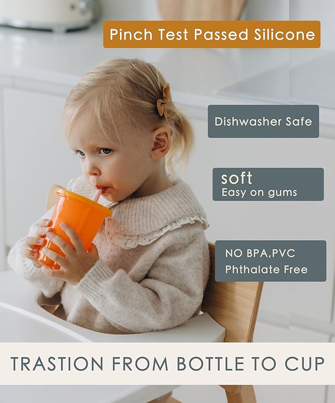 Mini Short Pinch Test Passed 5.5" Replacement Reusable Toddlers& Kids&Baby Silicone Small Straws for The First Years Take & Toss Spill Proof Straw Cup-Safe Fun for Baby Teething Chewing
