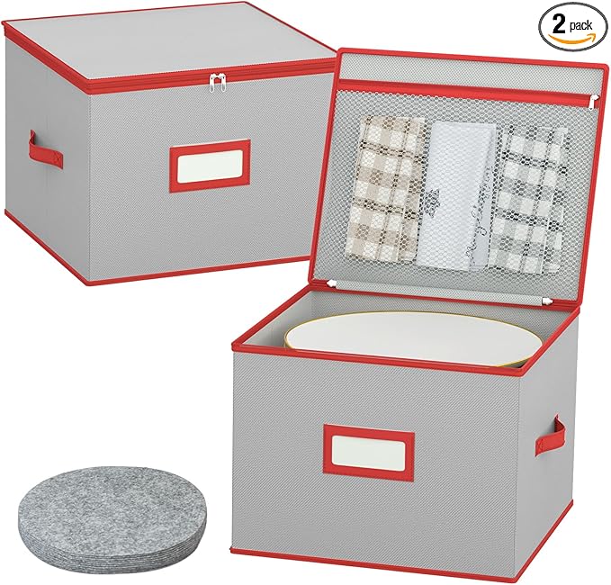 homyfort China Plate Storage Containers Hard Shell, 12x12 Inch Dinner Plate Storage Protectors Box for Moving Dishes, Bowls, Saucers, Stackable With Lid, 2 Pack