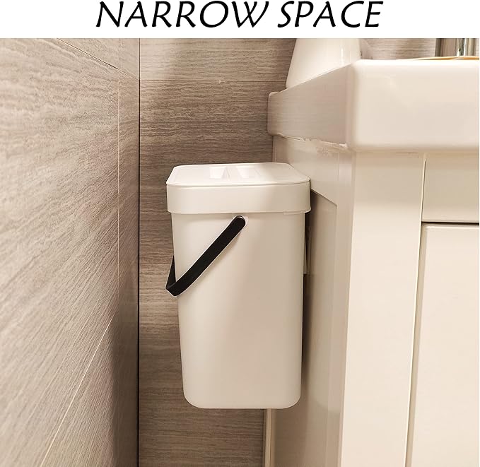 stonespace Hanging Small Trash Can with Lid Under Sink for Kitchen,1.3 Gallon/ 5L Mountable Compost Pail,Kitchen Compost Bin for Countertop, White