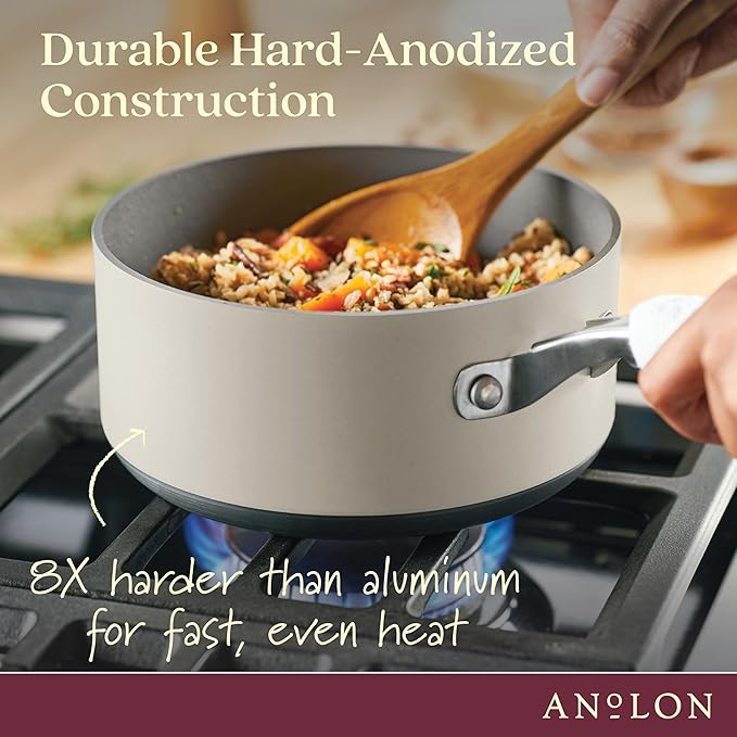 Anolon Achieve Hard Anodized Nonstick Cookware Pots and Pans Set, 9 Piece - Silver