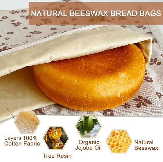 2 Pack Beeswax Bread Bags for Sourdough,Reusable Cotton Beeswax Bag for Homemade Bread,Freezer-Friendly & Freshness Preservation Storage to Keep Fresh