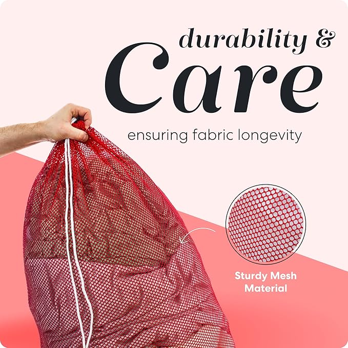 Handy Laundry Mesh XL Laundry Bags - Durable, Machine Washable with Secure Drawstring Closure - Perfect for College Dorms, Laundromats, Apartments (Red, Large 24" x 36", 2-Pack)