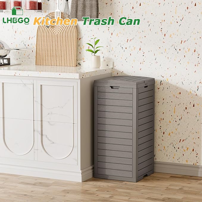 Outdoor Trash Can, 2 Set of 31 Gallon Garbage Can with Tiered Lid and Drip Tray, Waterproof Resin Patio Waste Bin for Garden, Backyard, Deck