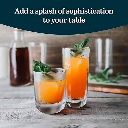 Libbey Polaris Tumbler and Rocks Glass Set, Elegant Drinkware Glasses Set,, Tall Drinking Glasses with Modern Clean Lines, Dishwasher Safe Drinking Glasses Set of 16