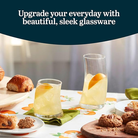 Libbey Swerve Drinking Glasses Set of 16, Dishwasher Safe, Chip Resistant Everyday Drinking Glasses, Fun and Edgy Set of Glasses for Special Events
