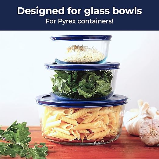 Wood Grip - Lids for Pyrex and Anchor Round Glass Containers - Lids for Pyrex Glass Containers - Replacement Lids (Blue, 4 Cups, 4 Pack)