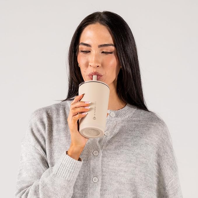 HydroJug Everyday Tumbler 14 oz – Ceramic-Lined Insulated Tumbler with Straw and Soft-Touch Lid, Cup Holder Friendly, Double-Wall Vacuum Insulation, Reusable Travel Cup – Dune