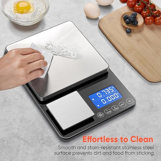 0.001 oz / 33 lb Dual Platform Kitchen Scale, Digital Food Scale with Two Precision Surfaces, LCD Display, 7 Units, Tare & Accumulation Functions – Perfect for Baking, Sourdough, and Cooking