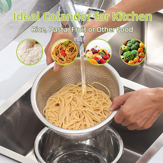 304 Stainless Steel Colander Microporous with Mixing Bowls, 2-Quart Strainers and Colanders for Kitchen, Food-Grade Strainer for Washing Vegetables, Fruit and Rice, Dishwasher Safe(2PCS)