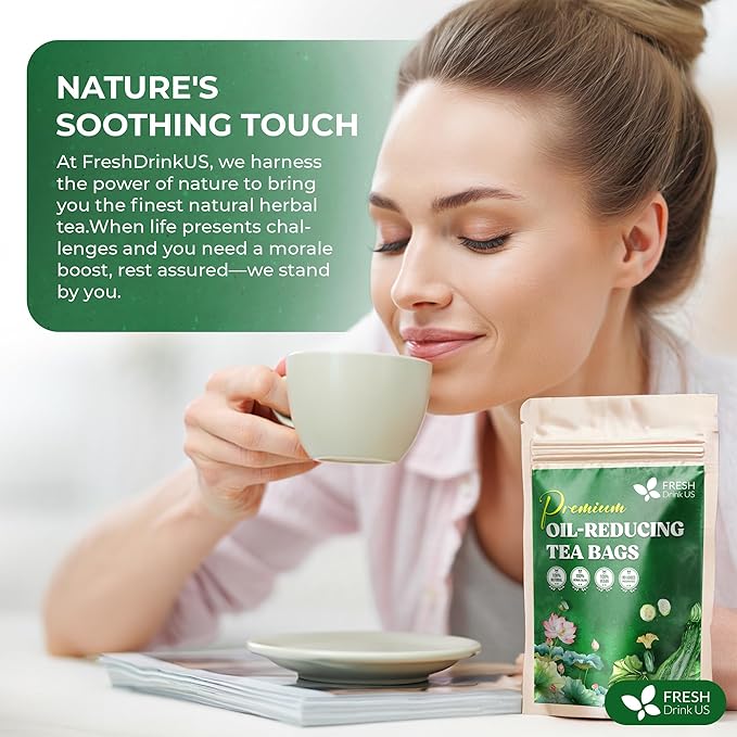 FreshDrinkUS, Oil-Reducing Herbal Tea β 10 Tea Bags | Blend of Winter Melon, Lotus Leaf, Ginger, Hawthorn, Gardenia Fruit, Rose, Cassia Seed & More | Naturally Caffeine-Free | Delicious Hot or Iced