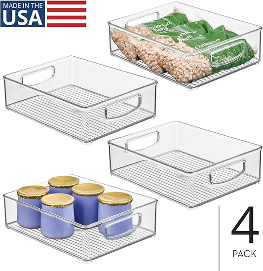 iDesign Plastic Stackable Pantry Bin - Organizer Bin with Handles for Cabinets or Fridge - Set of 4 - Clear