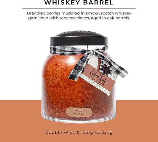A Cheerful Giver - Whiskey Barrel - 34oz Papa Scented Candle Jar with Lid - Keepers of The Light - 155 Hours of Burn Time, Gift for Father's Day, Brown