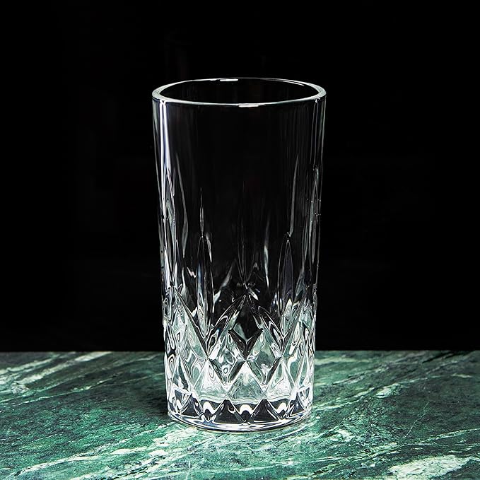 LEMONSODA Premium 12oz Highball Glass, for Water, Juices, cocktails - Set of 4 - Crystal Cut Glasses β Elegant Textured Tom Collins Glassware Set - Premium Packaging