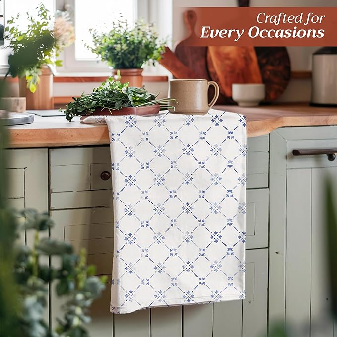 Maison d' Hermine Kitchen Towels Set of 3 100% Cotton 27.50" x 20" Reusable Cloth Tea Dish Towels Absorbent with Hanging Loop for Kitchen, Home, Dining, Cocktail Parties Spring/Summer (Faience)