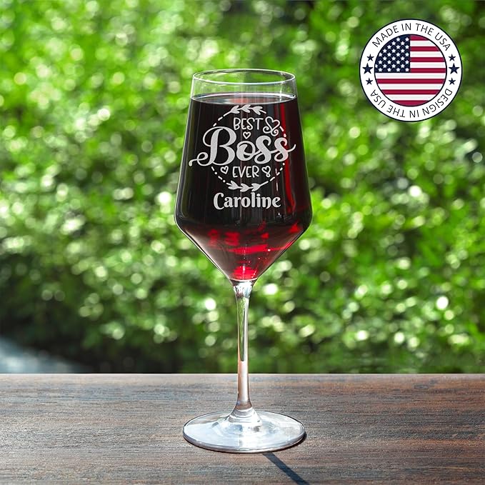 Personalized Boss Gifts for Women, Custom Wine Glass with Engraved Name, Birthday Farewell Retirement Christmas Boss Day Gift for Coworkers Staff Leader Office Decor