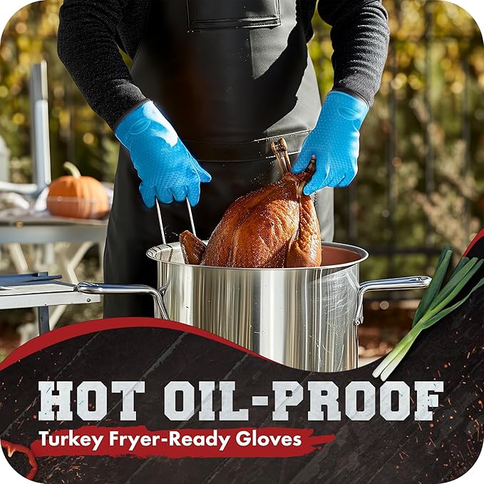 KITCHEN PERFECTION XL Silicone Smoker Oven Gloves-Extreme HeatResistant Gloves-Handle Hot Food Right on Your Grill BBQ Fryer&Pit|Waterproof Grilling Cooking&Baking Mitts|Superior Value Set+3 Bonuses