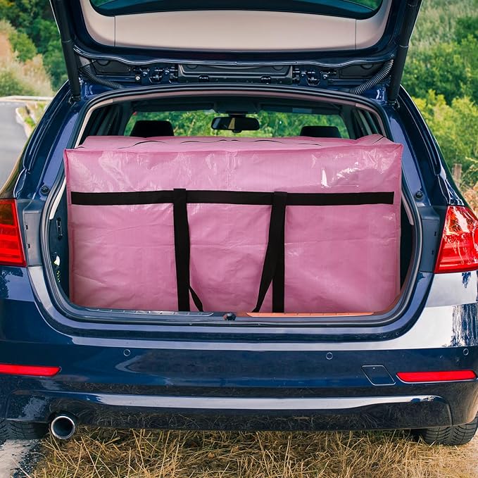 4 Pcs 66 Gallon Large Moving Bags with Zipper and Handles Foldable Storage Duffle Bags Heavy Duty Extra Large Totes for College Dorm Travel Clothes Blankets Bedding Moving (Pink)