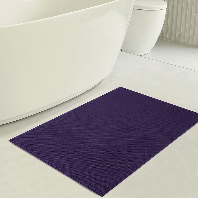 American Soft Linen Bath Rug, 20 in 34 in 100% Cotton Bath Mats Rugs for Bathroom, Slip Reducer Washable Shaggy Form Area Rugs, Purple Bath Rug