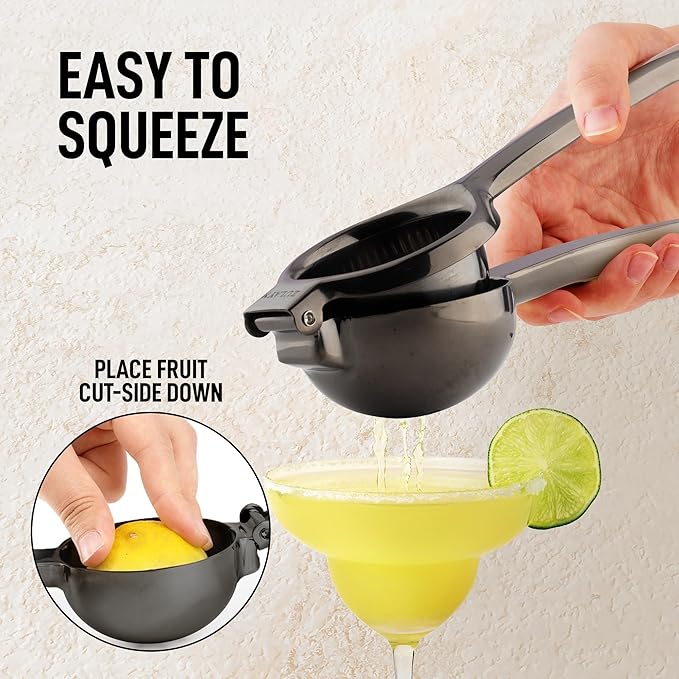 Zulay Kitchen Lemon Squeezer Stainless Steel - Premium Quality, Heavy Duty Solid Metal Squeezer Bowl - Large Manual Citrus Press Juicer and Lime Squeezer Stainless Steel - Black