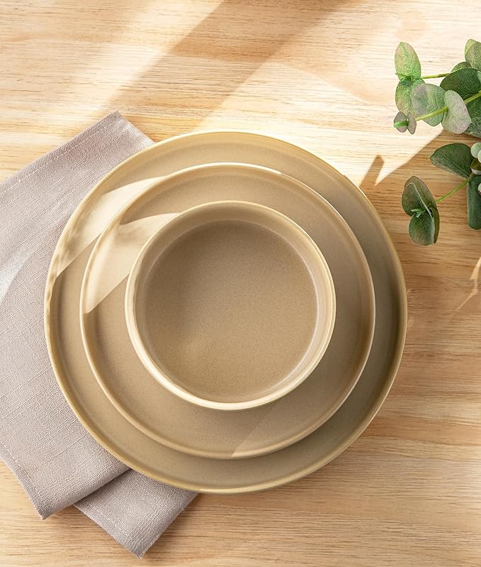 TheTerra Ceramic Dinnerware Sets for 4, 12 Pieces Handmade Reactive Glaze Plates and Bowls Set, Scratch Resistant Dish Set, Oven & Microwave & Dishwasher Safe, Ivory Cream