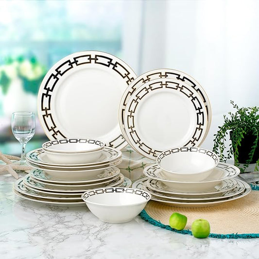 Joseph Sedgh Collection “Abbey” 20-Piece Bone China Dinnerware Set, Service for 4, Black and Gold Chain