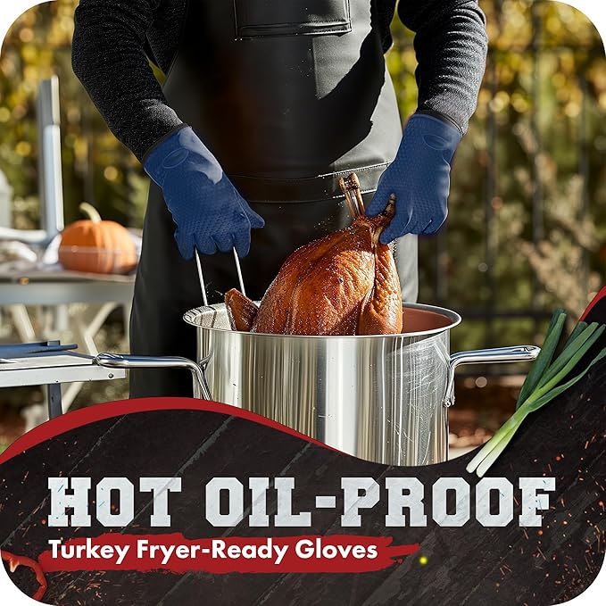 KITCHEN PERFECTION S Silicone Smoker Oven Gloves -Extreme Heat Resistant BBQ Gloves -Handle Hot Food Right on Your Grill Fryer Pit|Waterproof Oven Mitts |Superior Value Set+3 Bonuses
