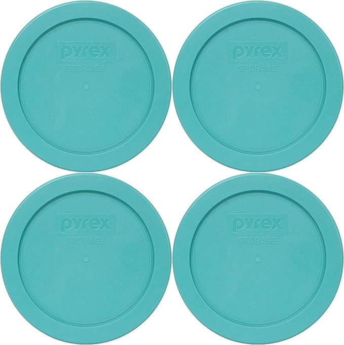 Pyrex 7200-PC 2-Cup Turquoise Food Storage Replacement Lid (4-Pack) - Made in USA