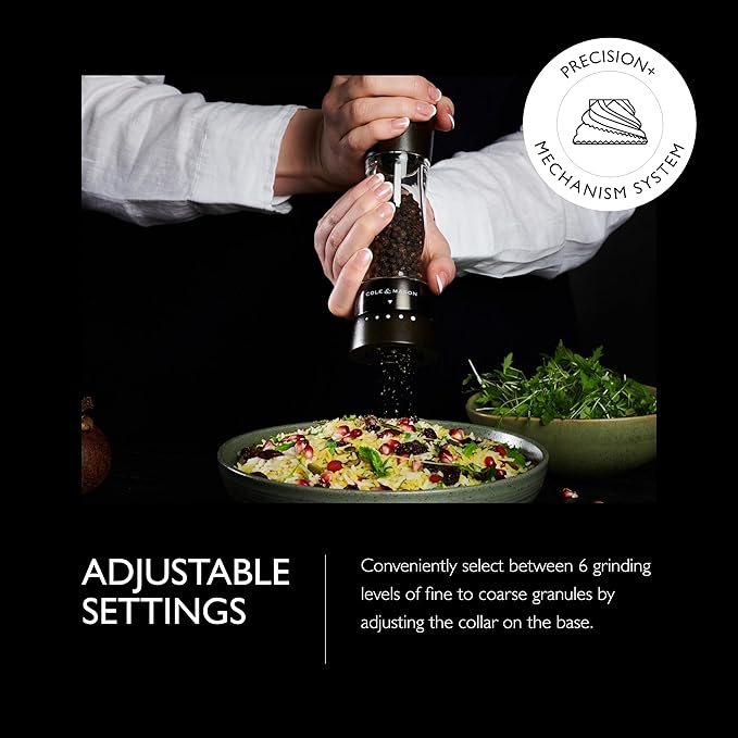 Cole & Mason Derwent Pepper Mill - Gourmet Precision Pepper Grinder - Refillable Seasoning and Spice Tools - Adjustable Black Peppercorn Grinder Settings - Black Wood